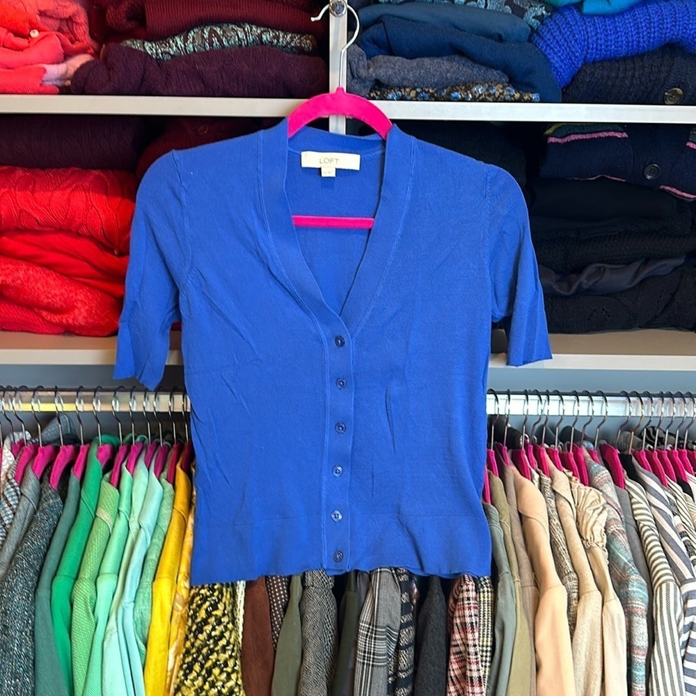 Loft blue short sleeve v neck cardigan size XS​